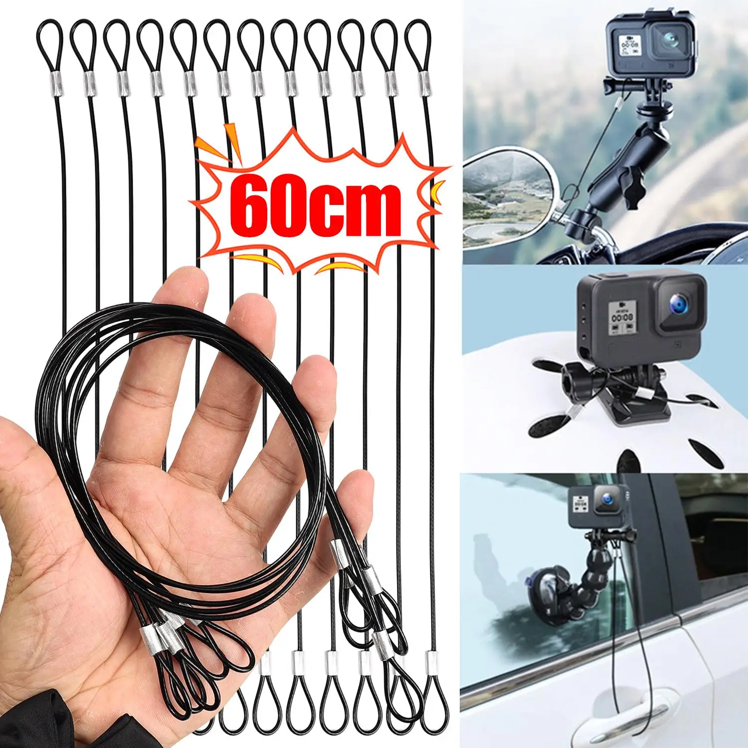 1-5Pack Anti-lost Wire Rope Safety Rope Lanyard 60CM/30CM Hand Hanging Ropes for GoPro 13 12 11 DJI Osmo Action 5 4 Pocket 4 3