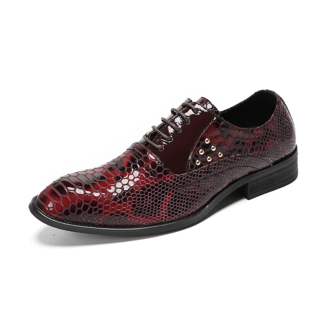 Men's formal leather shoes, snake scale patterned patent leather casual shoes