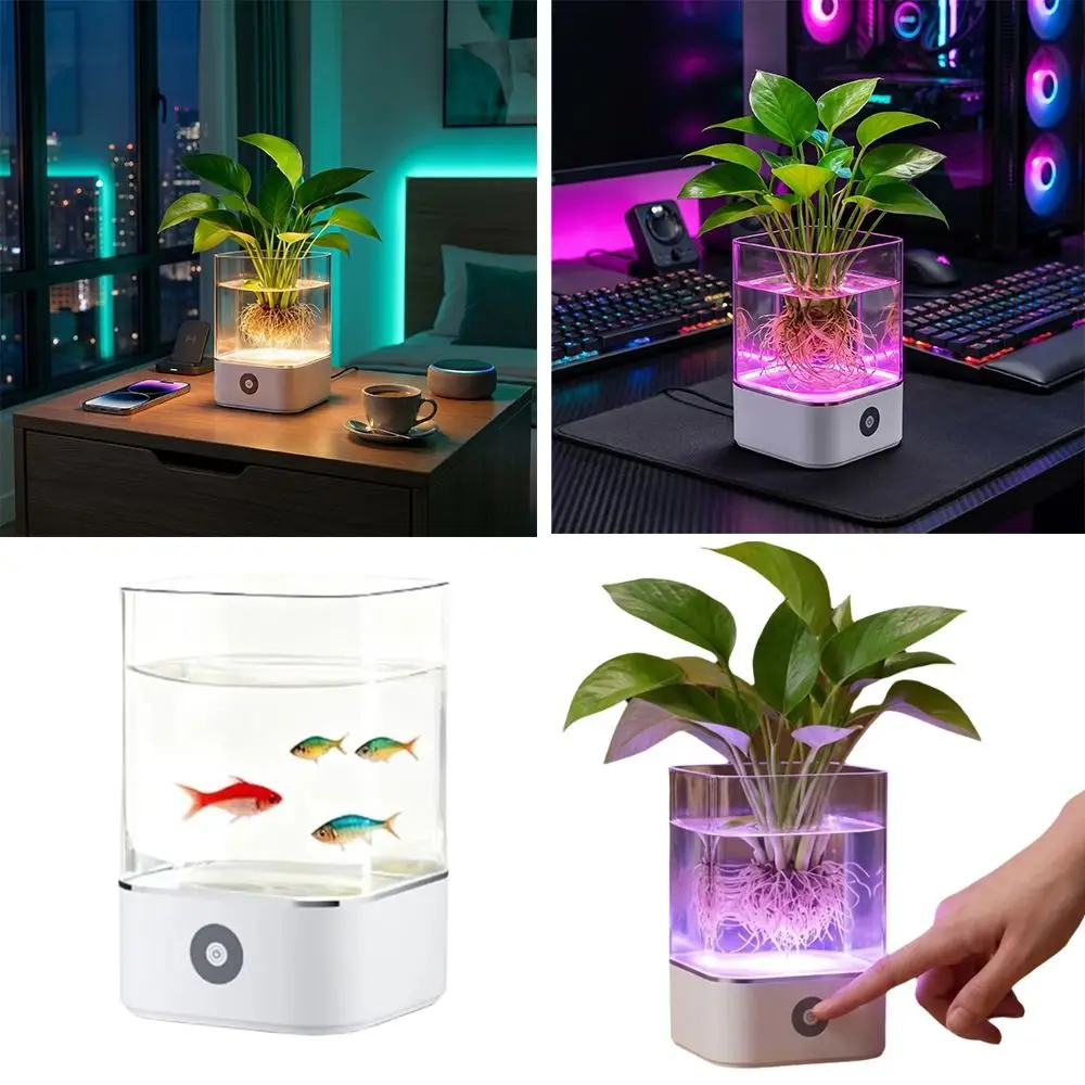 Colorful Crystal Aquarium Night Light Dimmable Nightstand Salt Lamp Multifunctional Hydroponic Color Changing LED Ambient Light