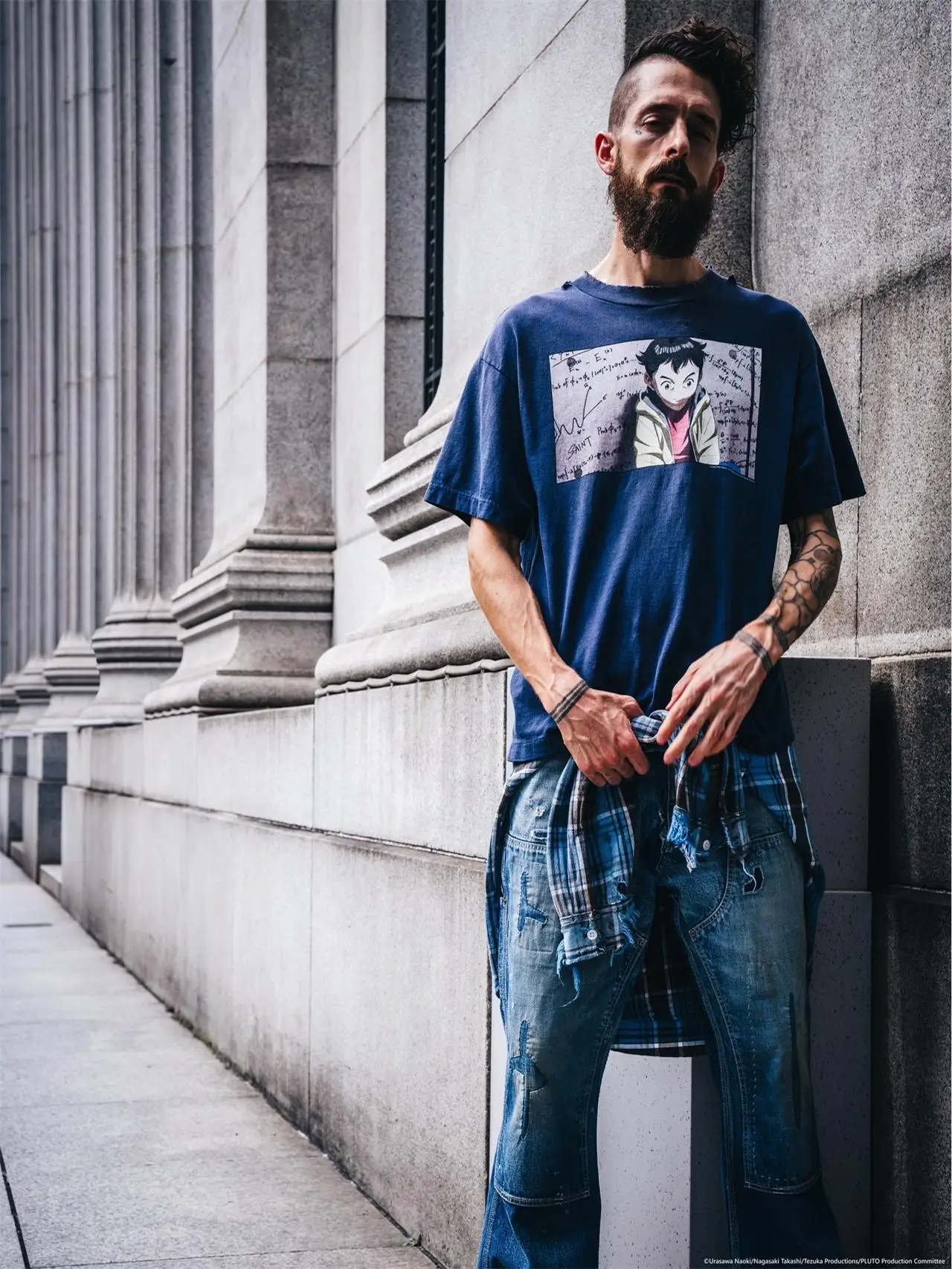 PLUTO × Saint Mxxxxxx Vintage Anime Collaboration Waed ort Sve T-irt Pure Cotton Stand Fit Youthful Summer Wear