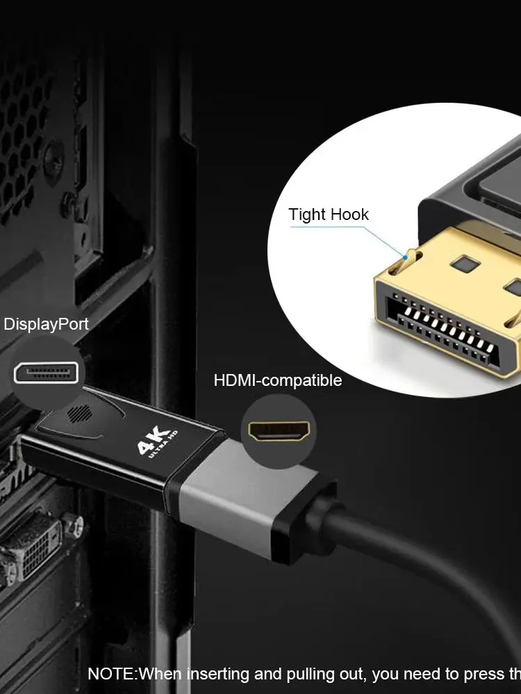 4K 1080P DisplayPort إلى HDMI محول متوافق DP ذكر إلى أنثى HD TV HDMI متوافق مع كابل صوت الفيديو للكمبيوتر المحمول تلفزيون الكمبيوتر #1