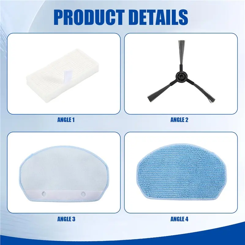 AEE2-12PCS Side Brush Hepa Filter Mop Cloth For Midea VCR04G Robot Vacuum Replacement Accessories