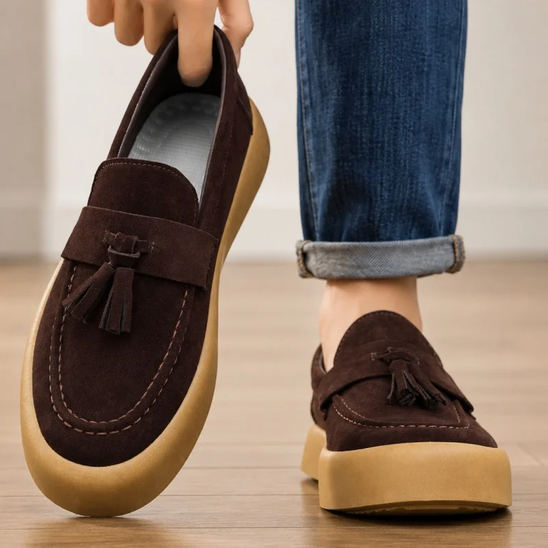 Men's Casual Shoes Platform Loafers Luxury British Style Suede Male Sneakers Slip on Driving Shoes Trend Shallow Men Shoes 2026