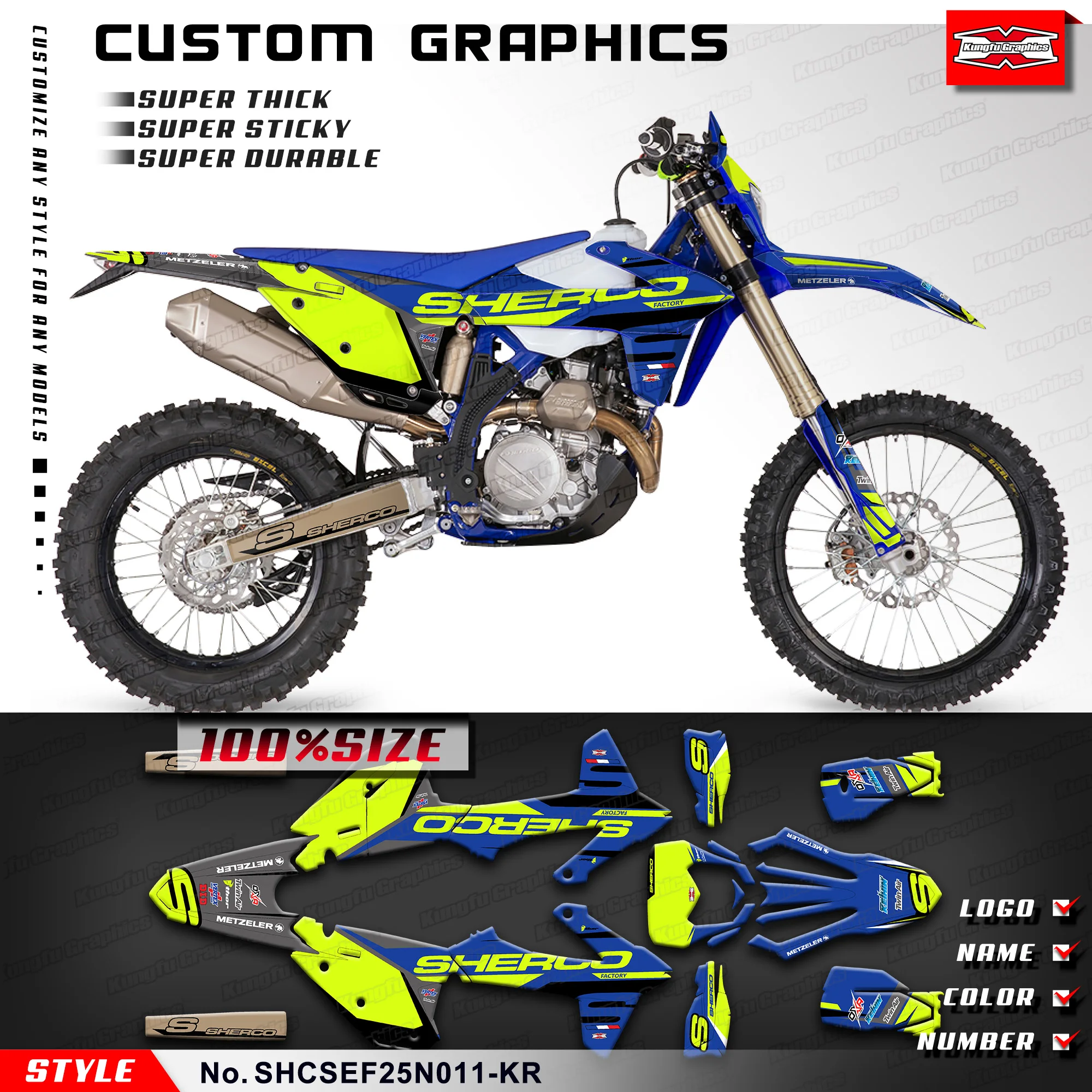 

KUNGFU GRAPHICS Custom Graphics Kit Adhesive Sticker for Sherco SE 125 250 300 / SEF 250 300 450 500 2025, SHCSEF25N011-KR