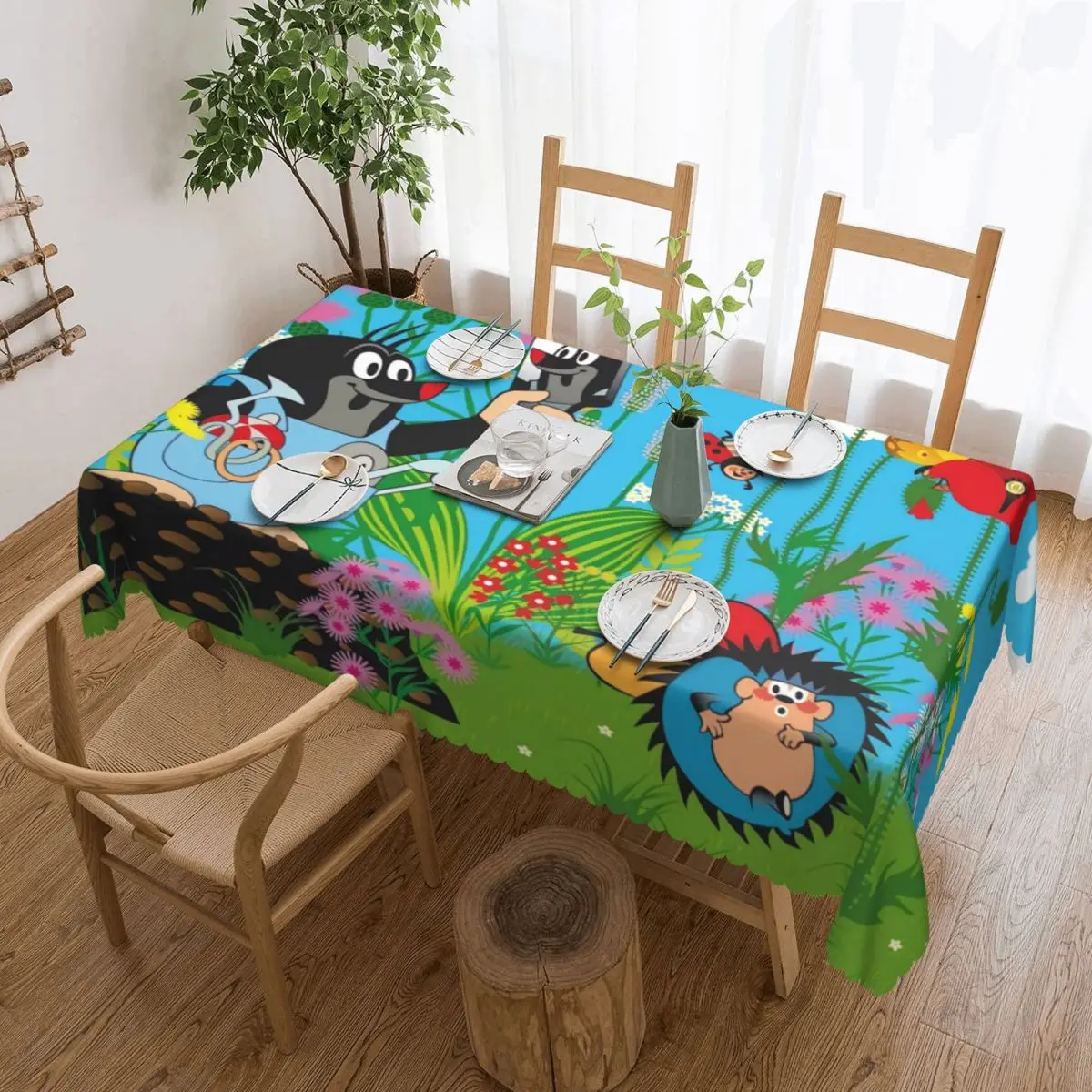 Customized Funny Mole Selfie Rectangular Tablecloth Waterproof Table Cloth Cartoon Krtek Little Maulwurf Table Covers