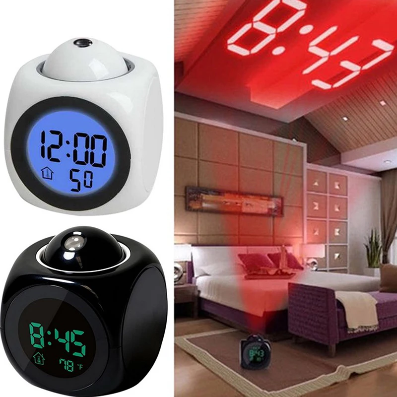 Creative LCD Digital Projection Laser Alarm Clock Display Voice Report Time Temperature Snooze Function Home Decor Table Clock