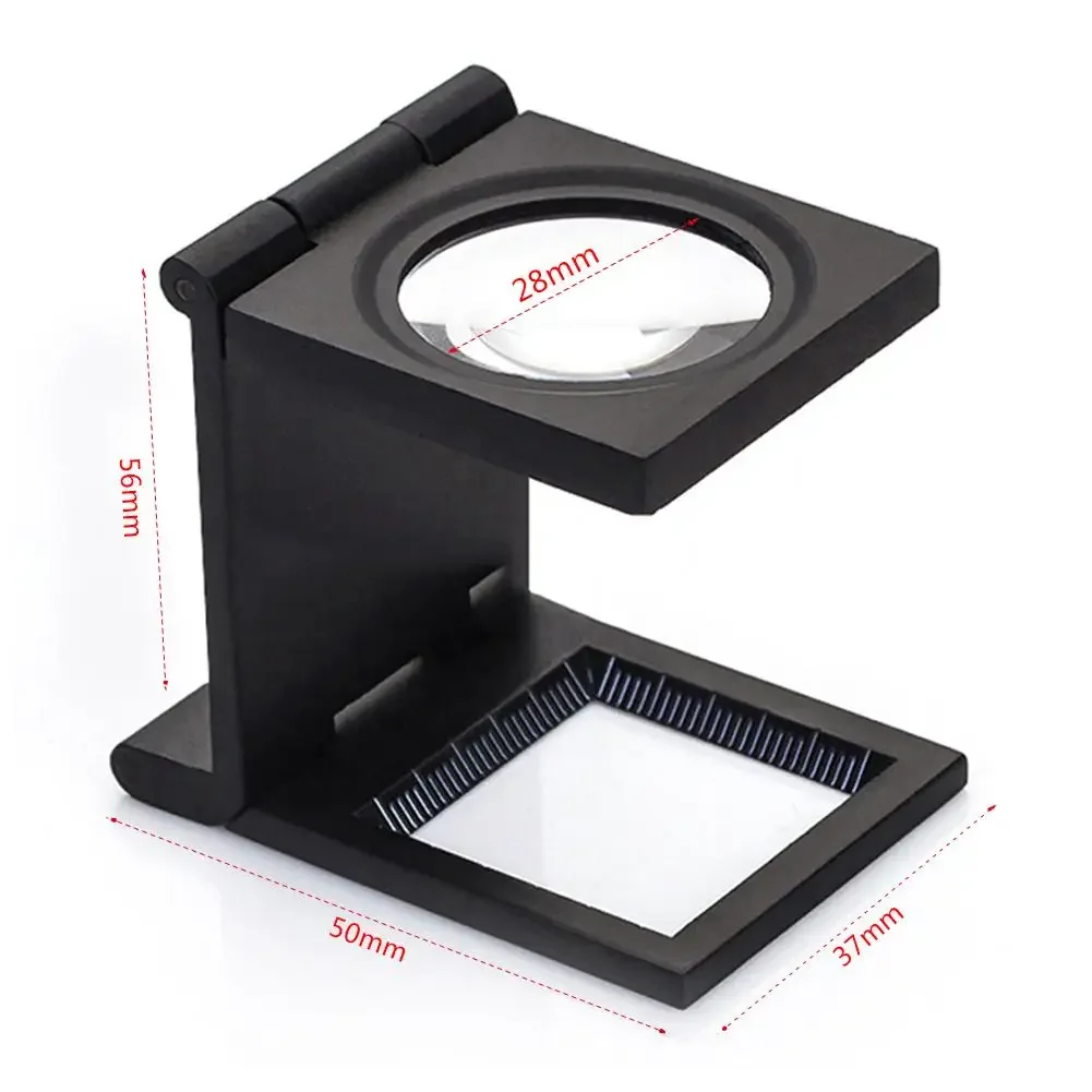 10x Metal Desk Magnifier Optical Lens Black Foldable Printing Cloth Magnifying Glass W/ Scale Pointer Loupe