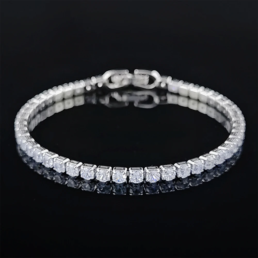 2024 New Luxury Silver Color on Hand 4MM 17CM Princess Bracelet Bangle for Women Anniversary Gift Jewelry Wholesale S5650