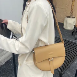 Korean Chic Elegant Women's Saddle Bag 2024 New Fashion Genuine Leather Crossbody Shoulder Bags Large Capacity Commuter Bolsas