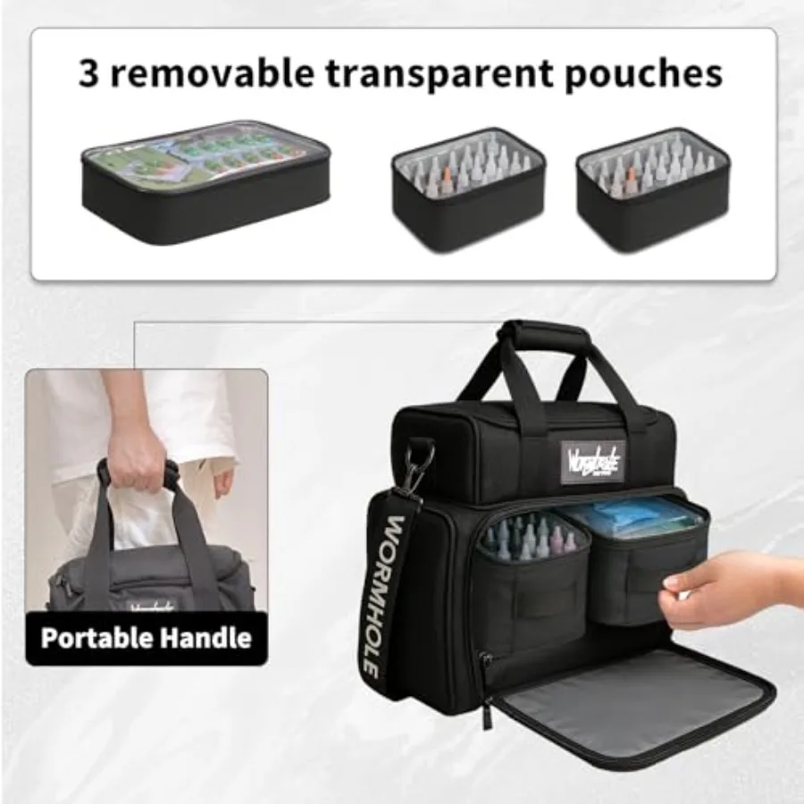 กระเป๋าใส่ลายสัก Wormhole พร้อมช่องใส่ของด้านในแบบถอดได้ 3 ช่อง และดีไซน์ 2 ชั้น สำหรับพกพาสะดวก เหมาะสำหรับเก็บลายสัก