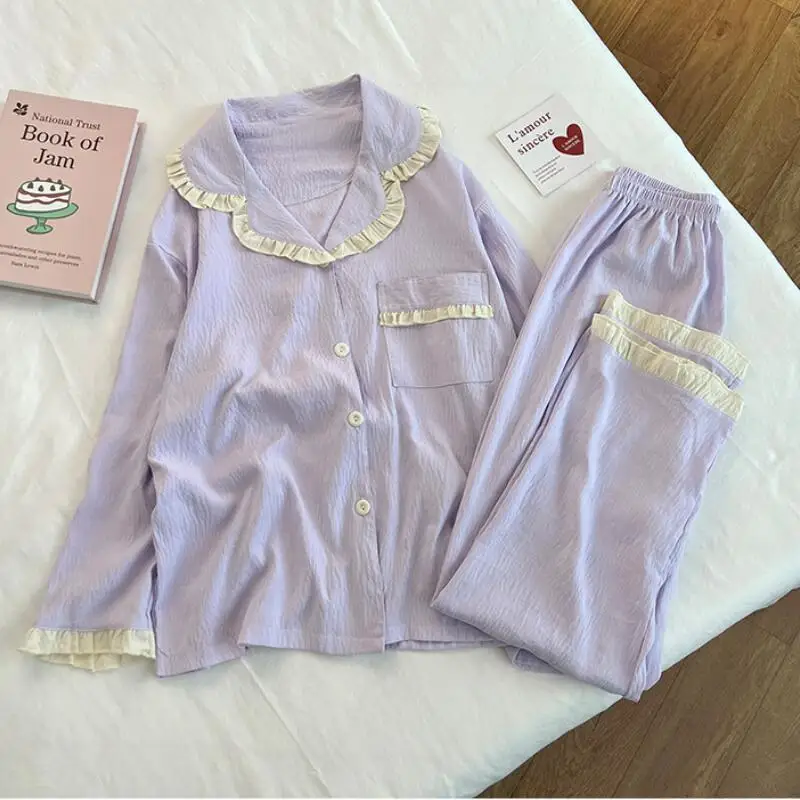 

Корейский милый домашний комплект для девушек: модная женская пижама с длинным рукавом, весенний студенческий пижамный комплект, новый, стильный и удобный