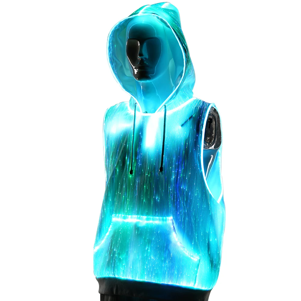 Light Emitting Diode Hip Hop Sleeveless Hoodie Zipless Pullover