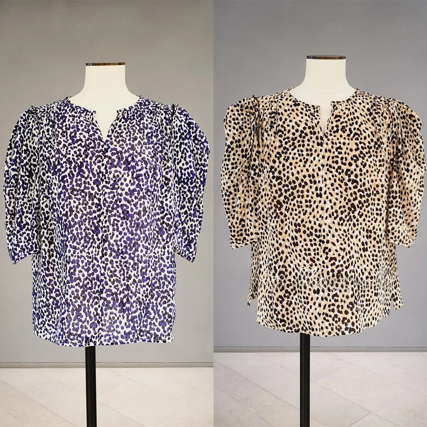 

Bustier Bubble Sleeve Top Full Artificial Silk Commute Patterned Slimming Small Shirt Korean Style Loose Fit Button Detail