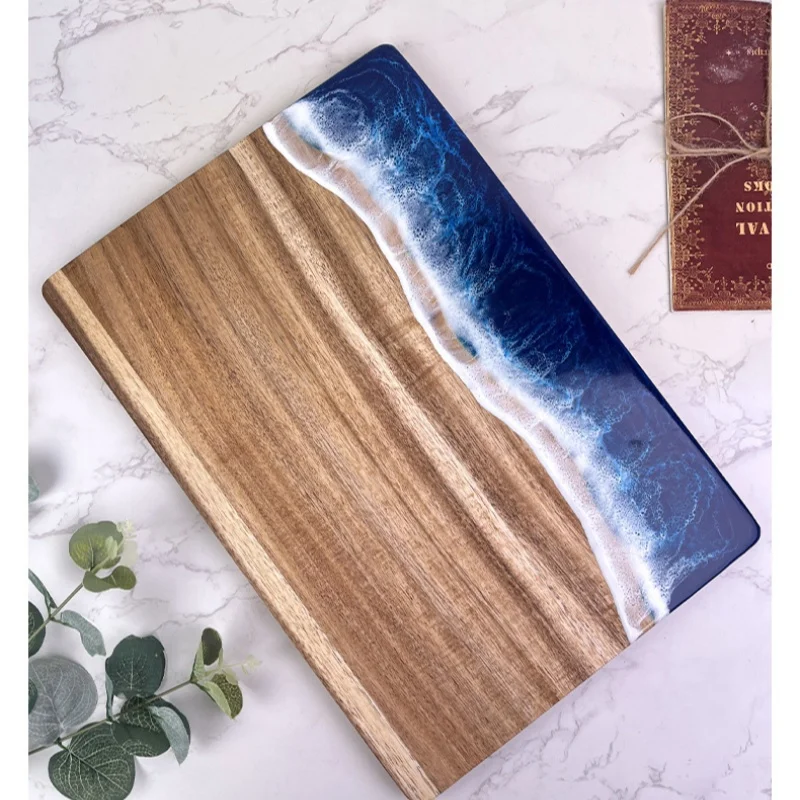 

Wave Resin Acacia Cutting Board, Wooden Charcuterie Board for Meat/Fruit, Ocean Design Kitchen Chopping Block