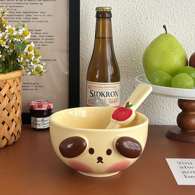 Kawaii Animal Ceramic Bowl Household Soup Bowl Cute Tableware Set Couples Breakfast Oatmeal Milk Bowl Microwave Safe