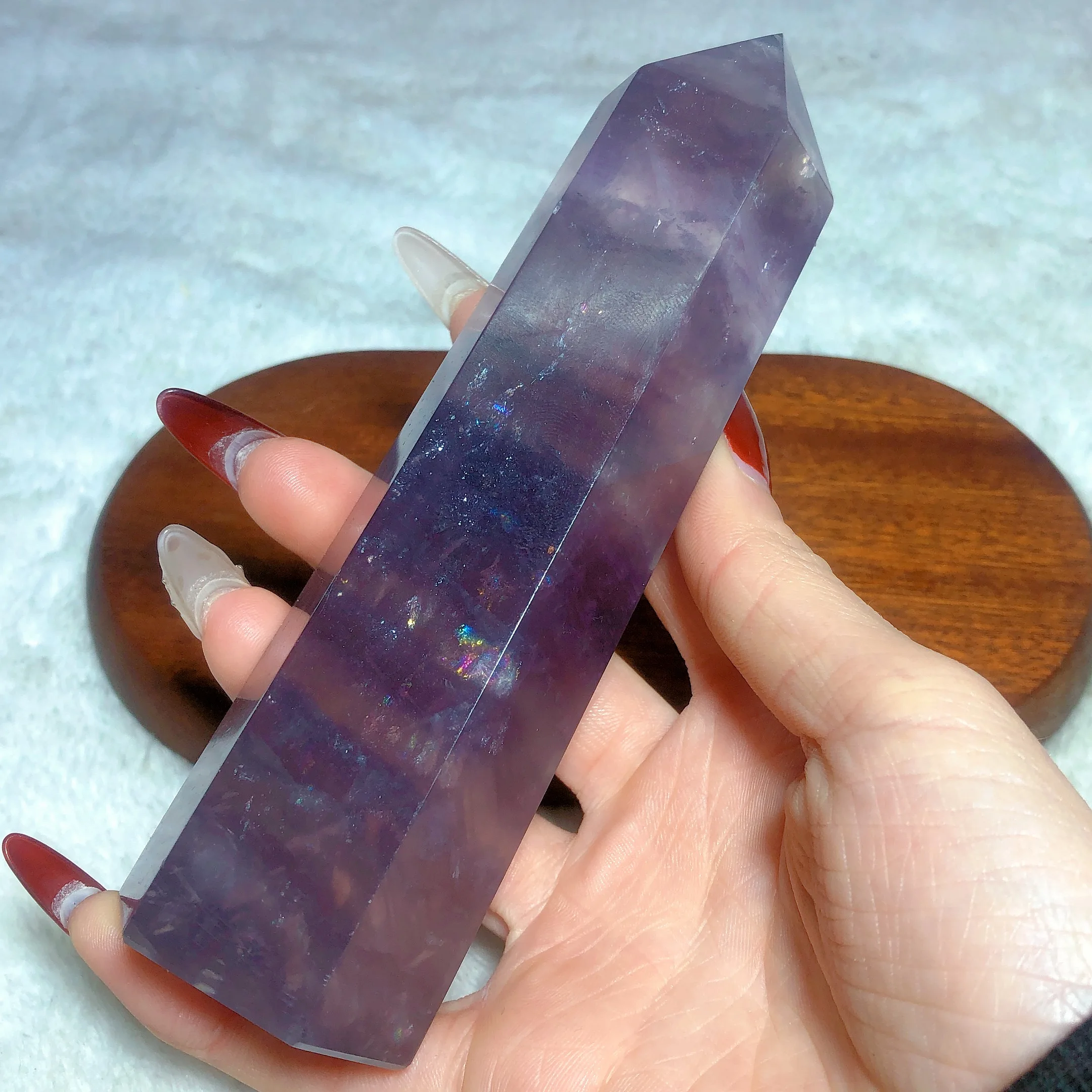 Natural Crystal Purple Fluorite Rainbow Tower Point Flashy Scintillating Gemstones Sparkly Home Decorations Holiday Gift