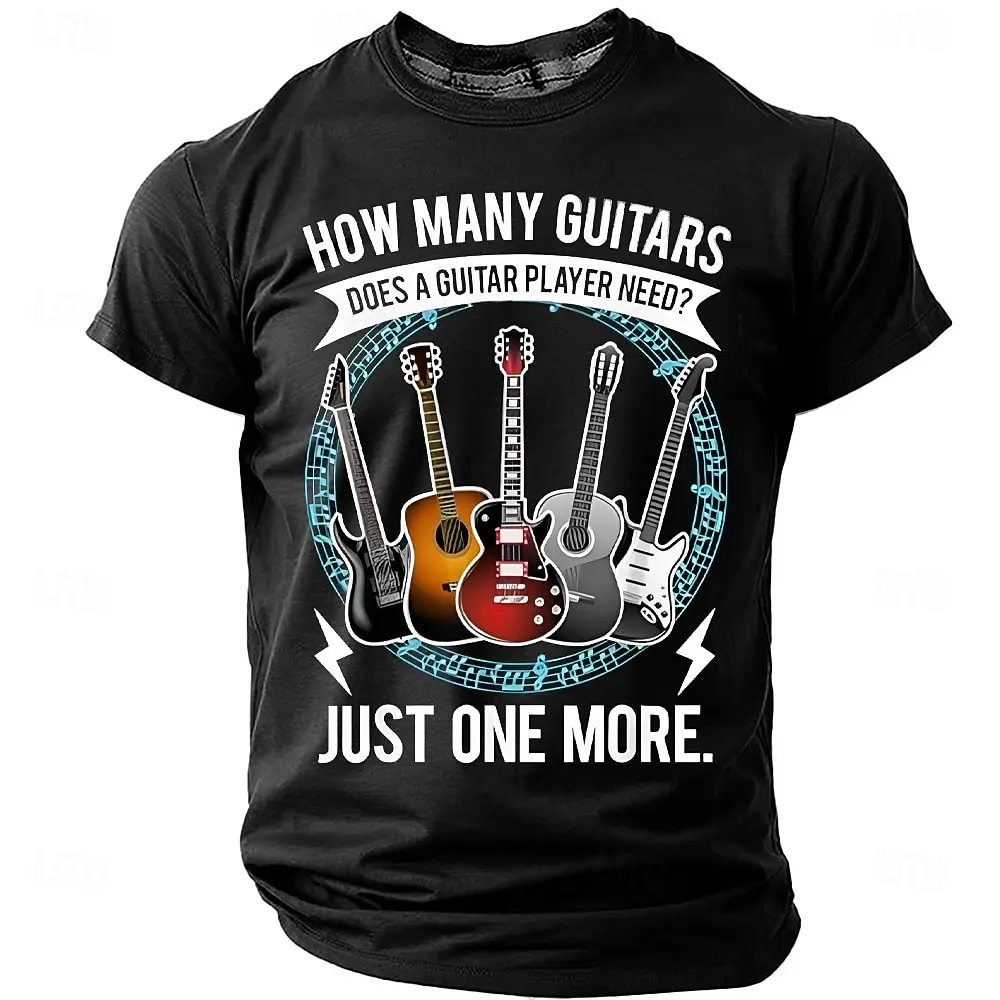 Men's Funny Guitar Player Slogan Print T-Shirt Music Lover Acoustic Electric Graphic Crew Neck Short Sleeve Tee