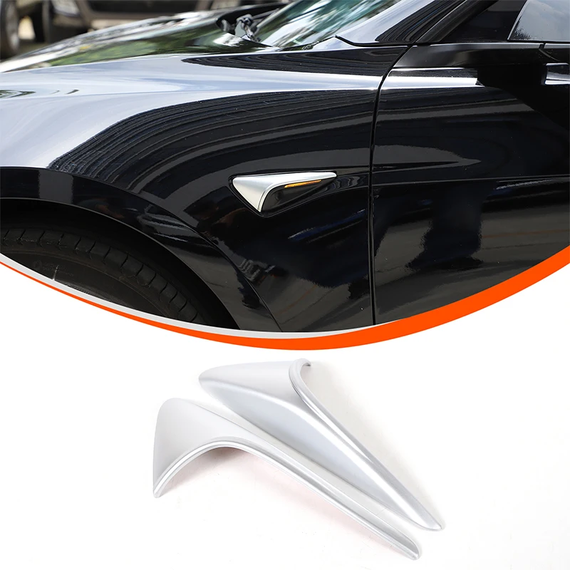 

For 23-25+ Tesla Model 3/25+ Tesla Model Y Automotive Leaf Panel Turn Signal Decorative Cover ABS Silver Car Accessories