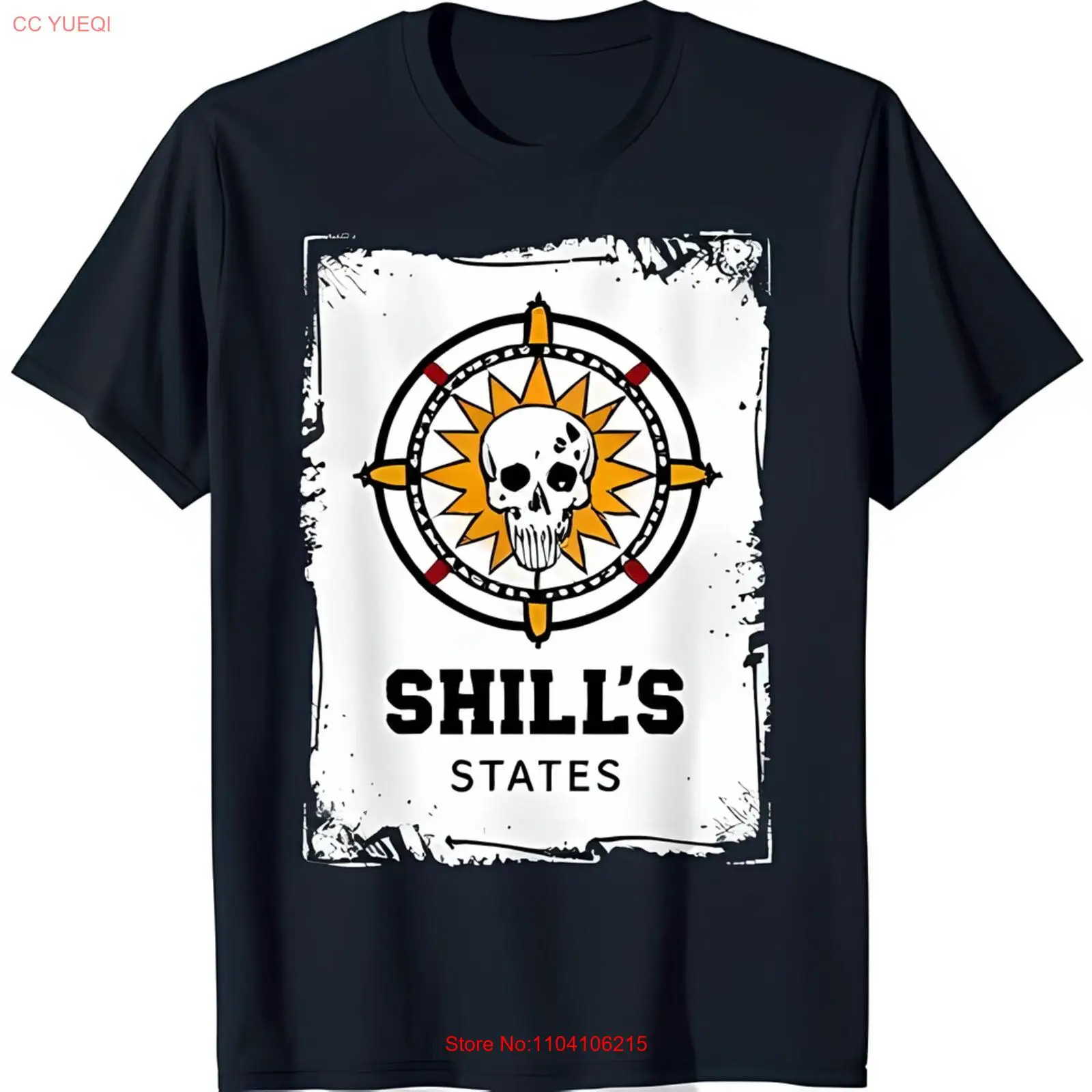 

Темно-синяя футболка с дизайном и текстом Shill's States' Text Sun