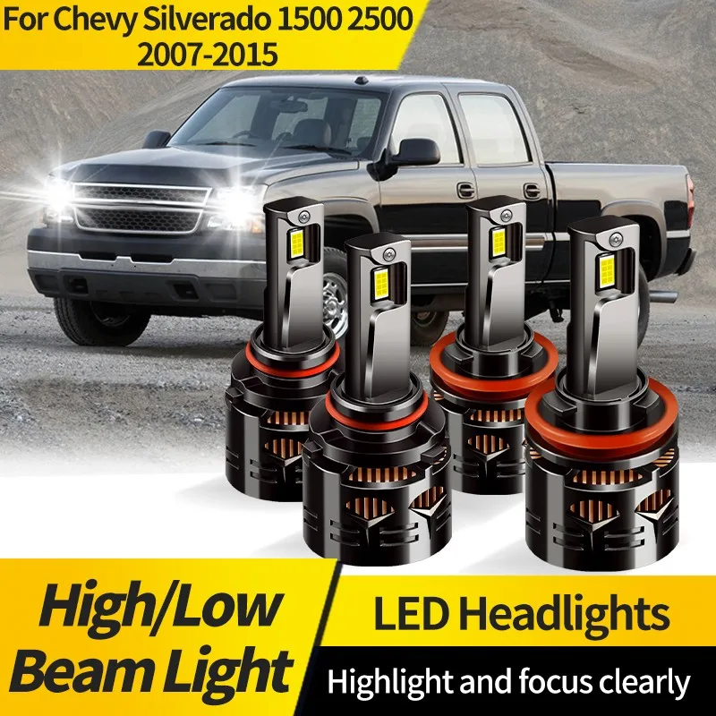 

2PCS For Chevy Silverado 1500 2500 2007-2015 9005 HB3 LED Headlight Bulb H11 Super Bright Auto Driving Headlamp Hi/Lo Beam Bulbs