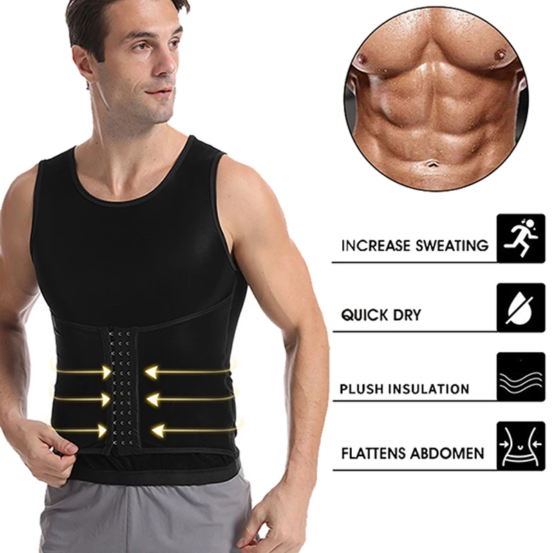 Men Reductive Girdle Body Shaper Sauna Vest Tummy Control Shirt Sweat Corset Slimming Belly Fat Burner Chest Compression Binder