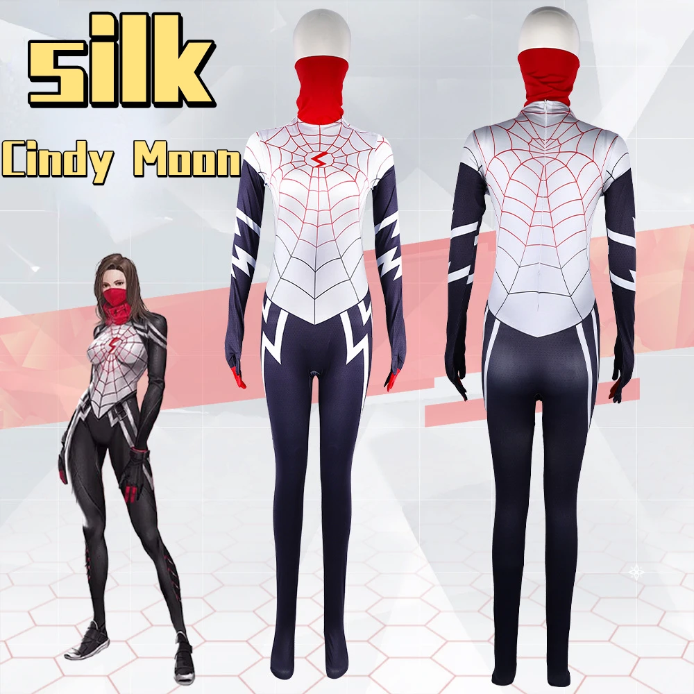 New Hero women's Spider Man Silk Cindy Moon Halloween Adult Cosplay Stage Costume stretto Coat Set Party Performance Costume