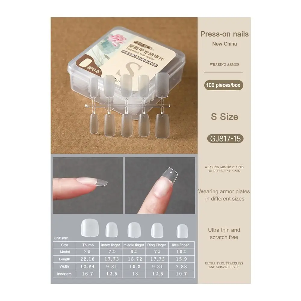 100 PCS/Box Press on Nails Long Short Almond Shaped Clear Artificial Nails Pre Sized Ultra Thin Fake Nail Tips Home Use