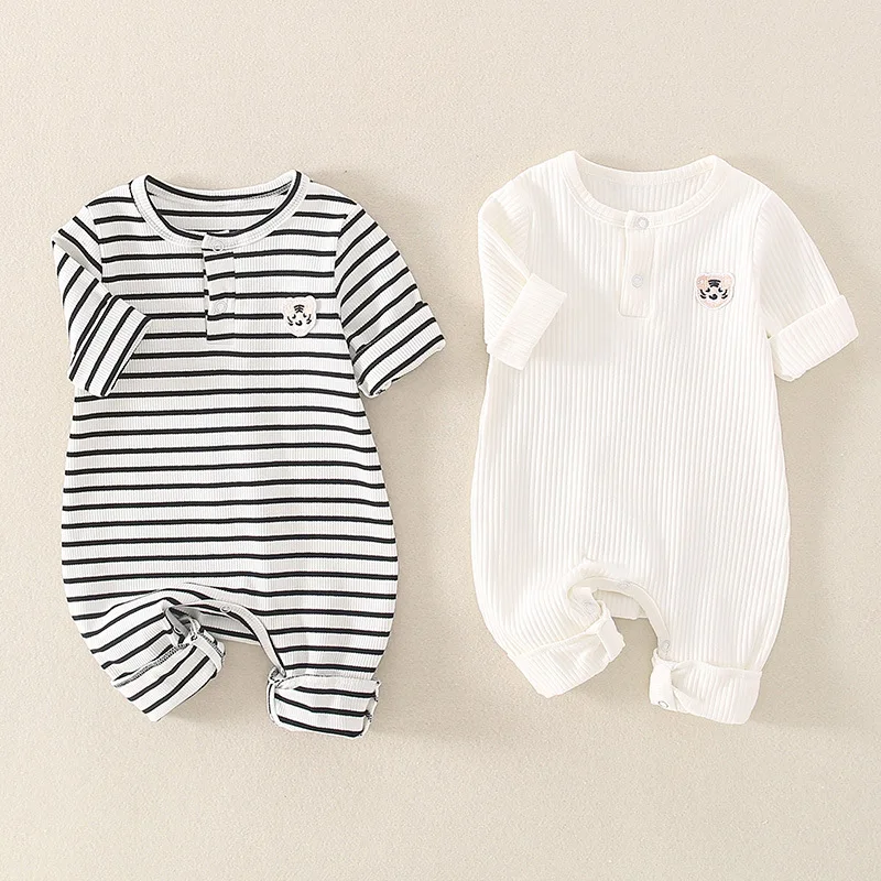 

Spring and Autumn Baby Clothes Pure Cotton Simple Style Baby Onesie Crewneck Crawl Suit Newborn Home Wear