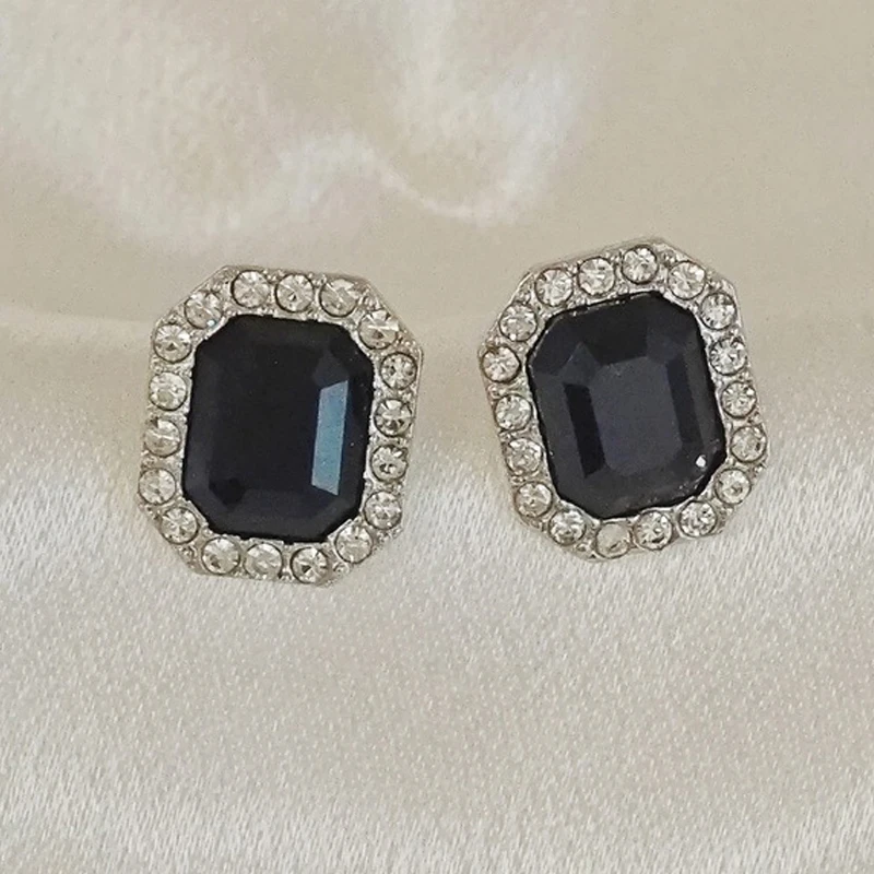 3D Black Black Acrylic Square Earrings for Women Trendy Rhinestones Frame Rectangle Stud Earrings Fashion Geometry Jewelry