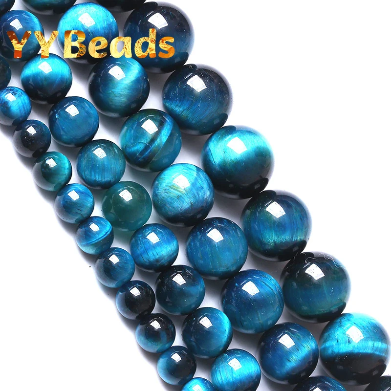 7A Natural Royal Blue Tiger Eye Stone Round Loose Beads For Jewelry Making DIY Charms Bracelets Accessories 15\