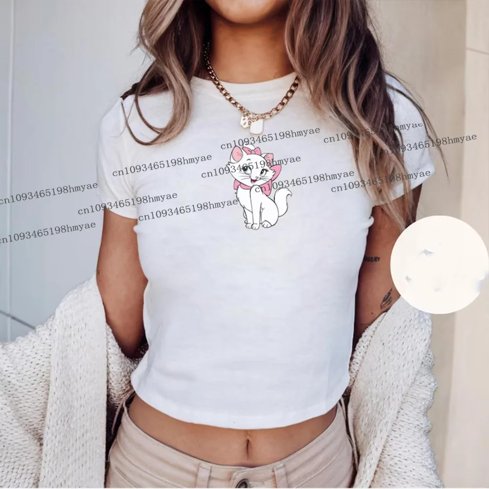 

Футболка Disney Marie Cat Baby Tee Disney World Tee Женская футболка с укороченным топом Disney 2025 Лето Горячая женская модная модная уличная футболка для малышей