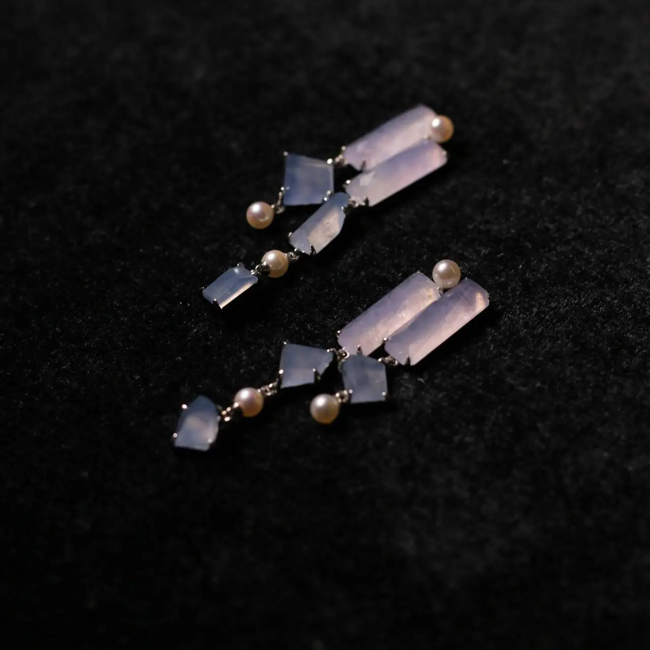 

Neo-Chinese Style 925 Silver Synthetic Jadeite Pearl Ear Drop Dangle Vintage Purple Chalcedony Chunky Exaggerate Earring Jewelry