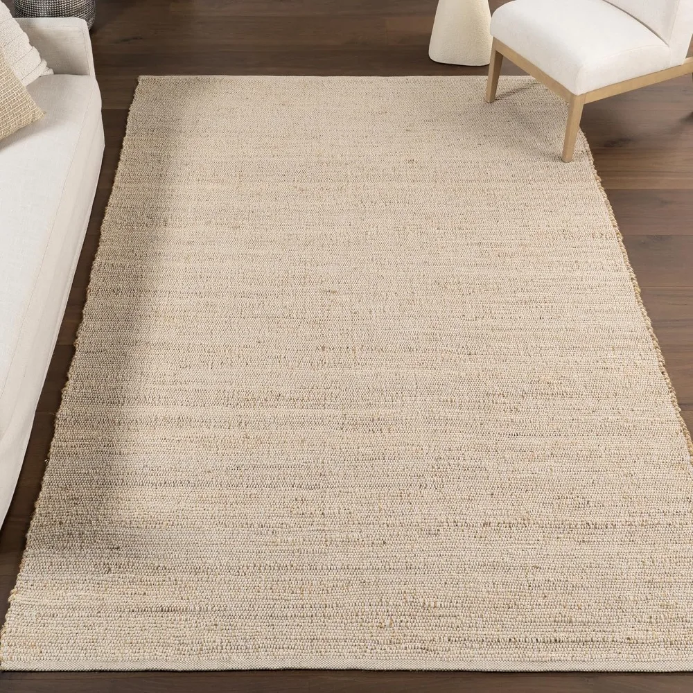 

7'6" X 9'6" Elfriede Jute & Cotton Hand Woven Area Rug, Natural, Solid Rustic Farmhouse Style, Weaved Design, Natural Fiber,
