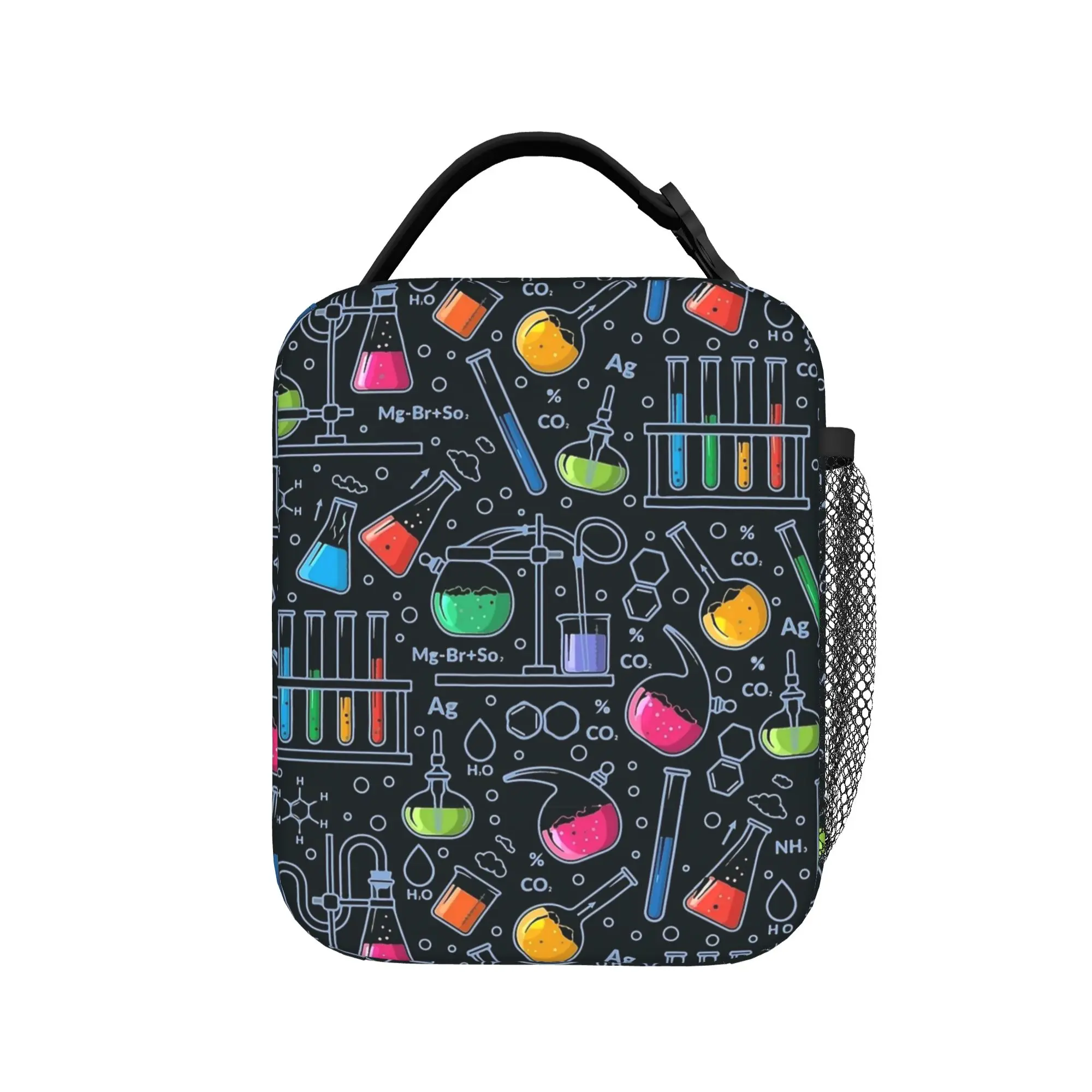Chemistry Lab Science Equipment Pattern Lunch Bag Picnic Lunch Box For Men  Thermal Lunch Bags Oxford Portable Zipper Cooler Bag