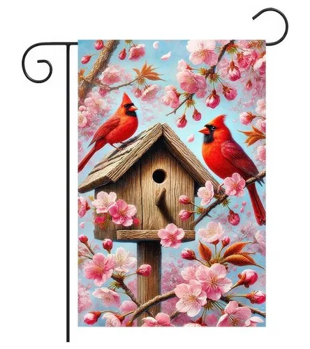 Cardinal Spring Summer Garden Flag 12×18 Inch Double Sided Flower Cherry... YYZ