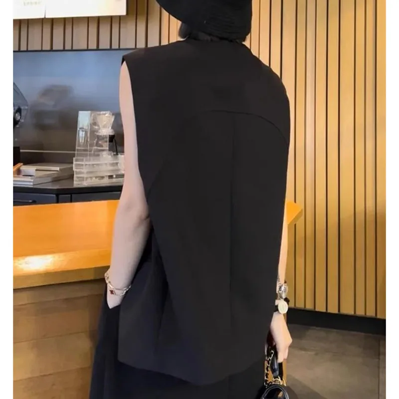 Ladies Solid Color Vest Top Outwear Korean Femme Casual Suit Collar Sleeveless Jacket Spring Women Fashion Loose Waistcoat Coat