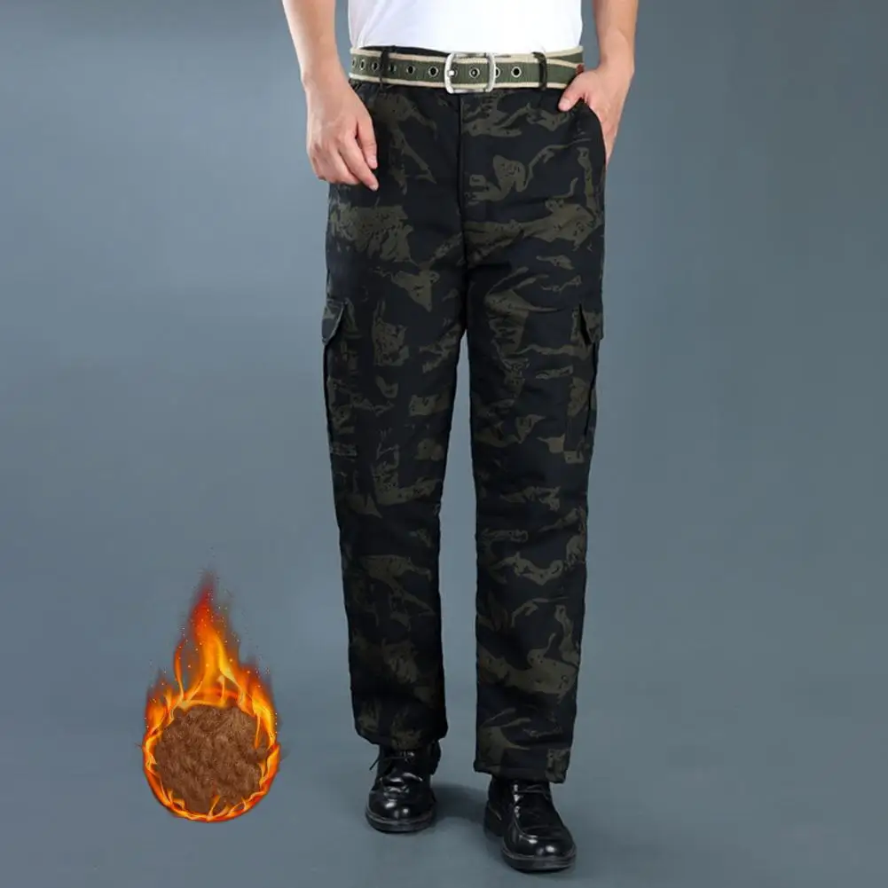 

Reinforced Pocket Seams Trousers Camouflage Print Men's Drawstring Pants with Large Pockets Elastic Waist for Outdoor for Men