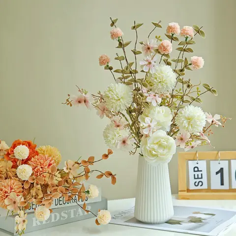 Silk Roses Artificial Flowers Wedding Home Room Party Table FestivalDecor Wreath Bridal Bouquet Vase Artistic Flower Combination
