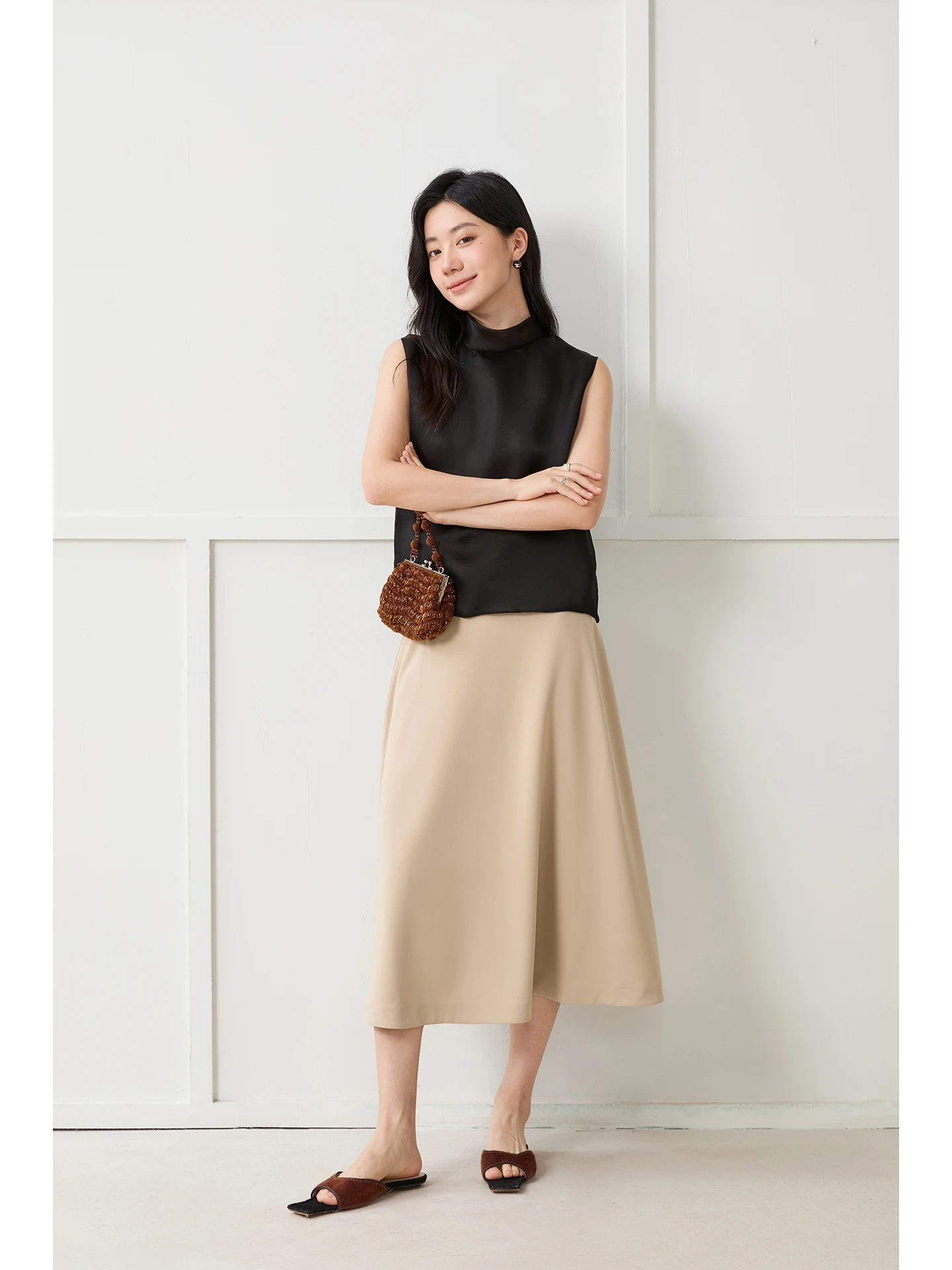 

Новая юбка-трапеция Jaimin длиной до колена, 4 цвета, универсальная, для повседневной носки, свободный крой, женская модная юбка для работы и отдыха