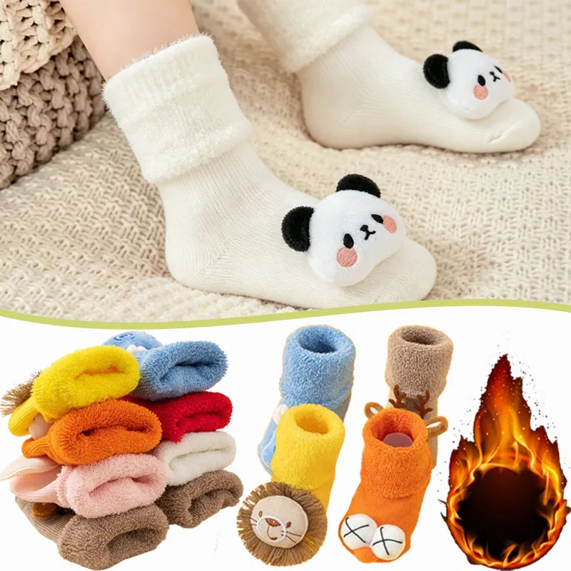 1-10Pairs Winter Baby Socks Thick Terry Warm Non Slip Gripper Dots Soft Cotton Anti Skid Crew Socks for Toddler Infant Boys Girl