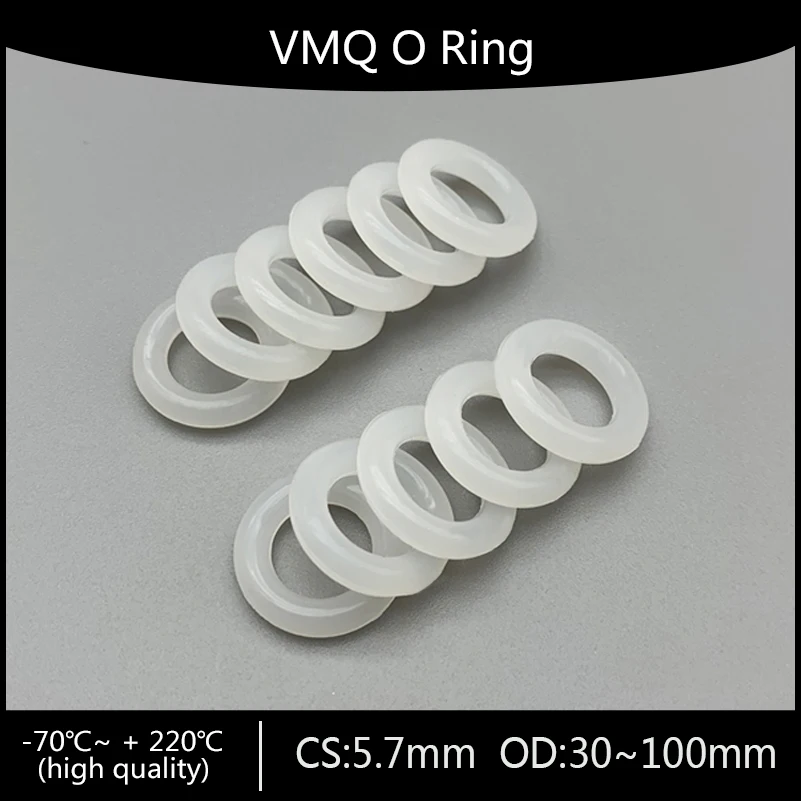 

10Pcs Silicone Ring Gasket CS 5.7mm OD30mm ~ 100mm VMQ White Food Grade Waterproof Washer Rubber Silicone Gasket Rubber O-Ring