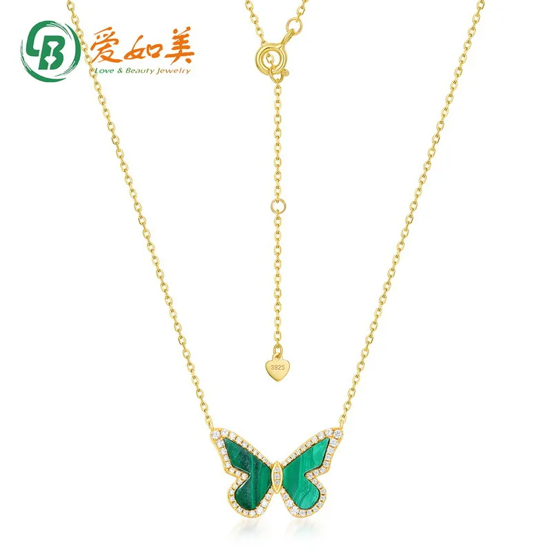 

Simple Butterfly Peacock Stone Necklace 18K Gold PT950 Platinum Silver Plated 7-layer Gold Necklace, Small and Fresh