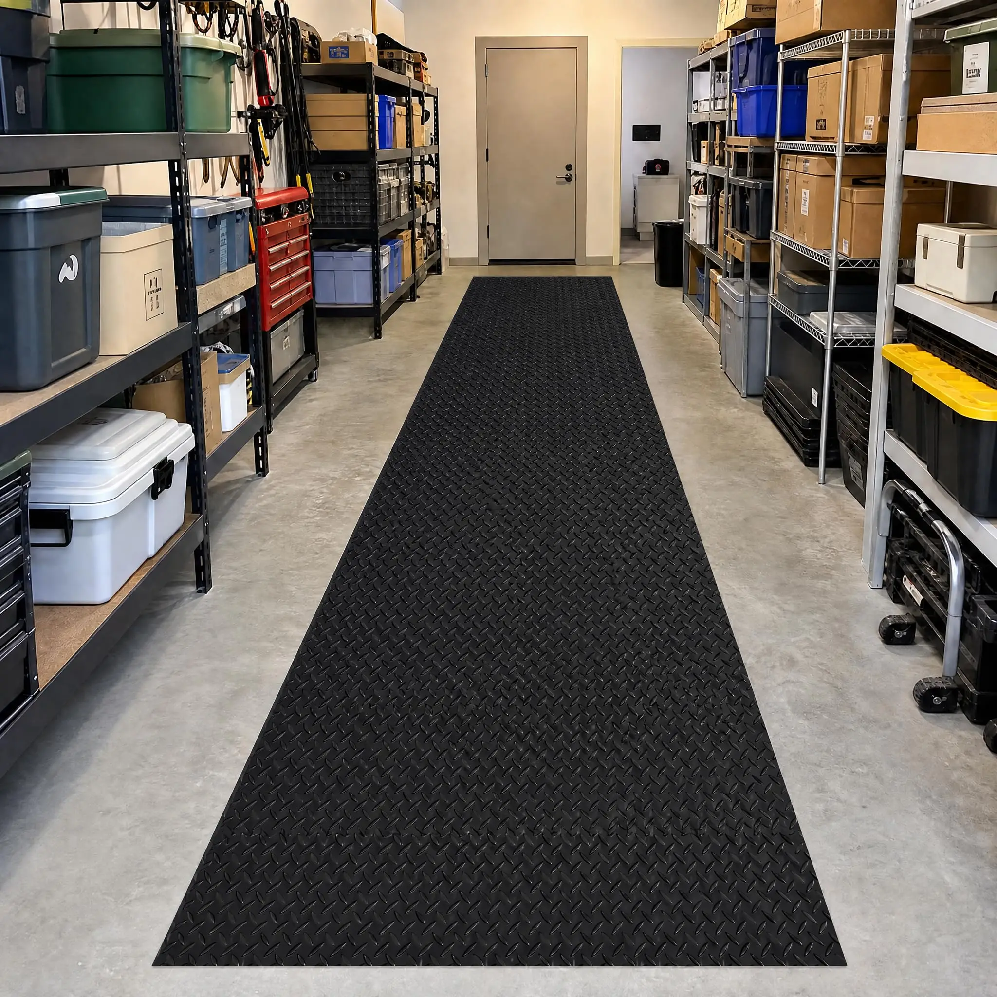 Heavy-Duty Garage Floor Mat Roll - Non-Slip Diamond Plate PVC Rubber, Waterproof Under-Car Floor Protector for Garage/Gym/Workshop - 4 x 6 ft - 2.8mm Thick