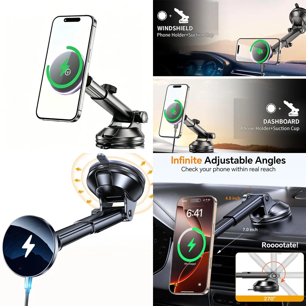 Consumer Electronics New Trend 2026 Magnetic Wireless Car Charger Dashboard Car Mount Phone Holder Magnetic Chargers Adapters