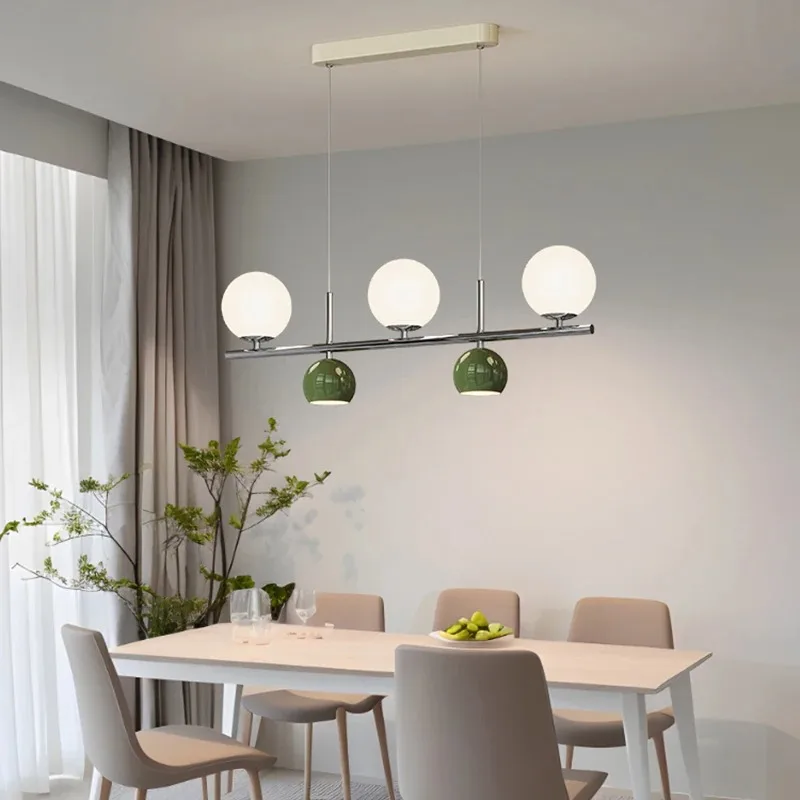Retro Green White Globe LED Pendant Light with Sleek Metal Design for Dining Room and Living Room Mid