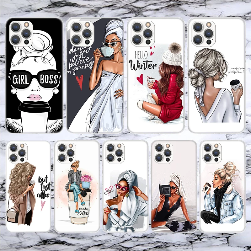 Girl Boss Female Coffee Soft Phone Case For iPhone 16 15 14 13 12 11 Pro Max X XR XS 7 Plus 8 + SE 2020 Pattern Customized Cover