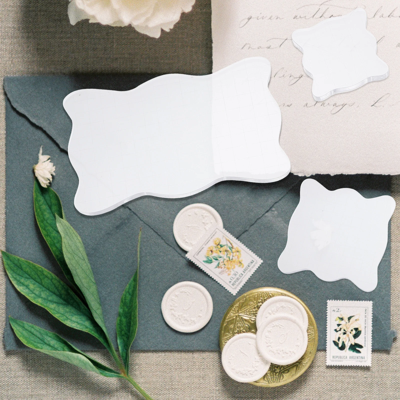 

5pcs Acrylic Stamp Blocks Transparent Journal Accessories Practical Tools Durable Grid Lines Various Sizes Storage Solutions