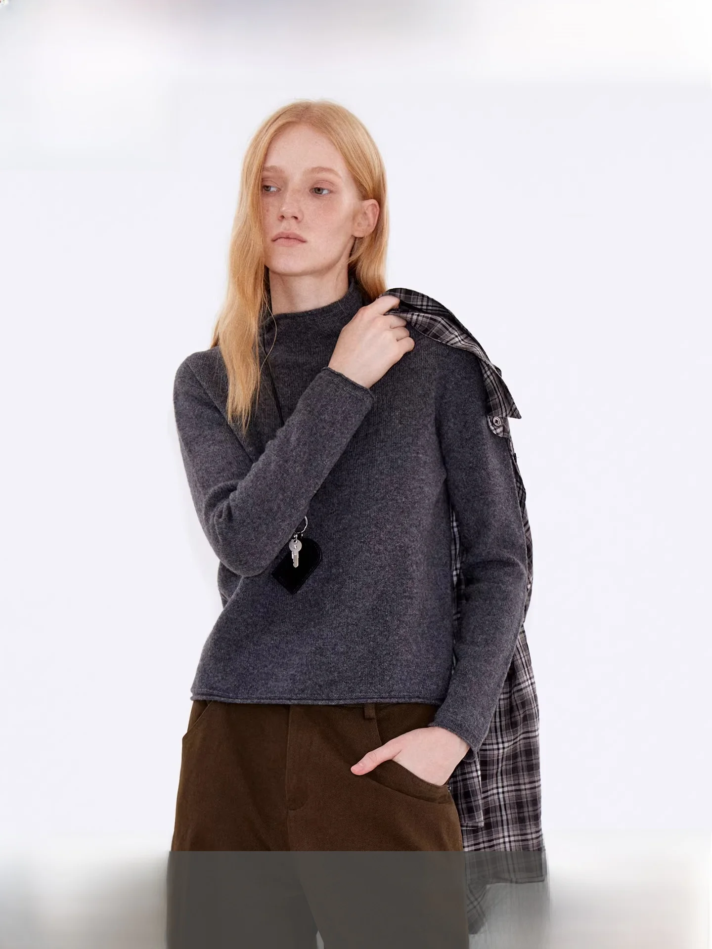 

Fano Women's Knitted Wool Camere Base Layer f High Collar Cuffed Sweater Casual Loose Fit Long Sve Warm Top