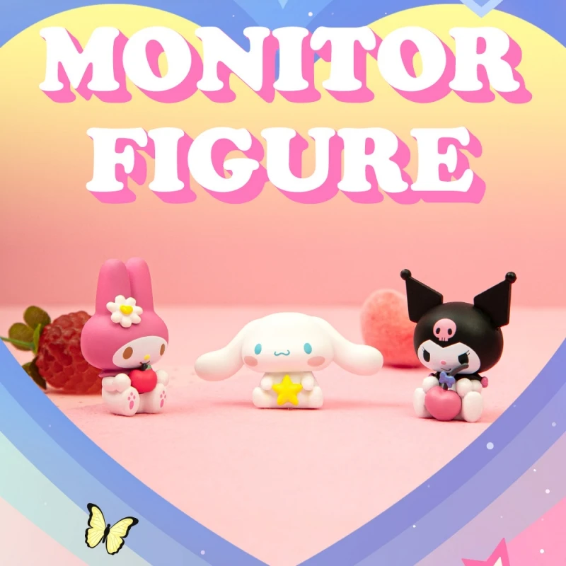 Original Korea Sanrio Desktop Ornaments Cute Cinnamoroll Mymelody Kuromi Mini Doll Monitor Decoration Gift Set Figures Model Toy