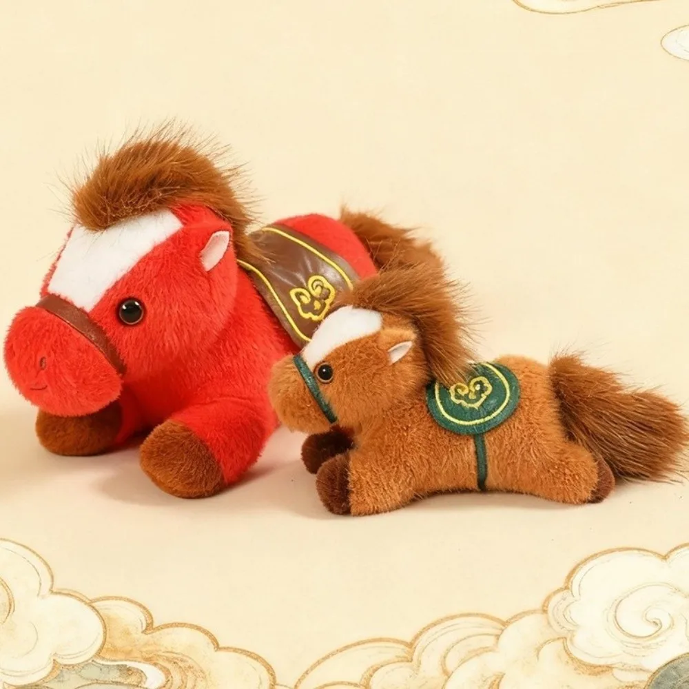 Miękka maskotka z bawełny PP, konik zodiakalny, żywe kolory, leżący na brzuchu, uroczy, realistyczny, szczęśliwy konik, kolekcja.